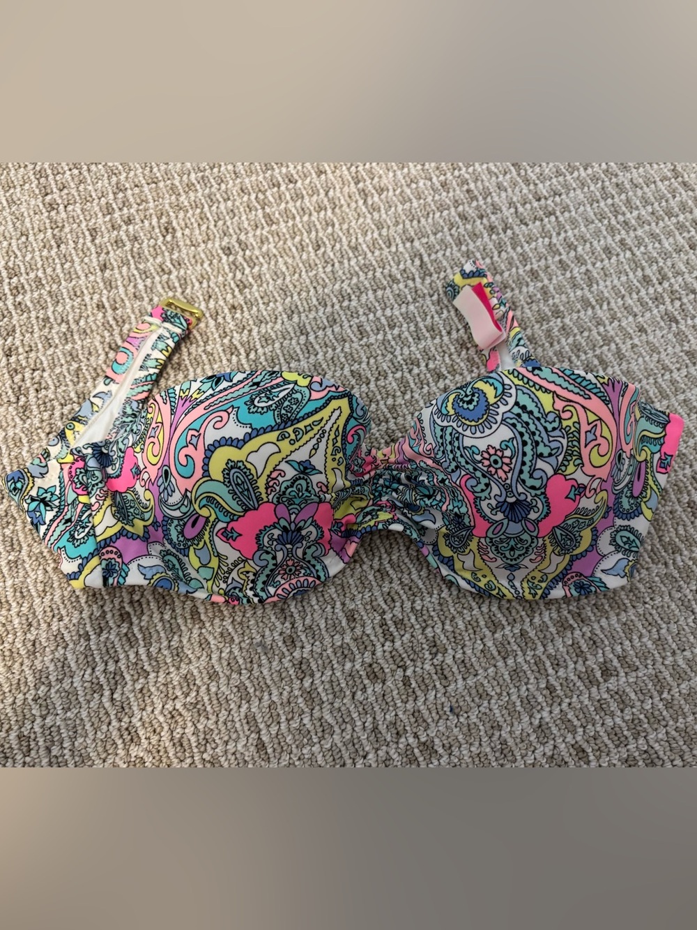 Victoria's Secret Paisley Underwire Bikini Top Pink Yellow blue bandeau s 34b